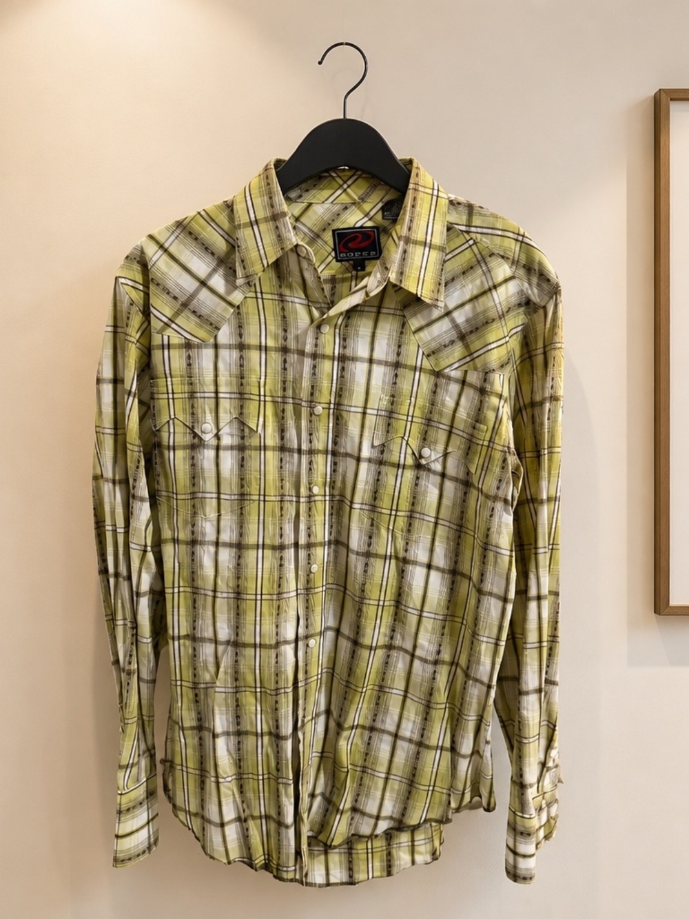 Roper Men's Yellow and White Plaid Western Snap Shirt